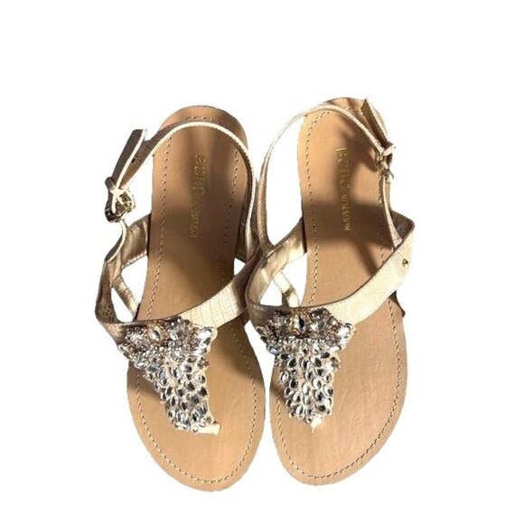 BCBG Generation Belluna Rhinestone Gold Tan Sandals Size 9 1/2 B - Picture 1 of 6